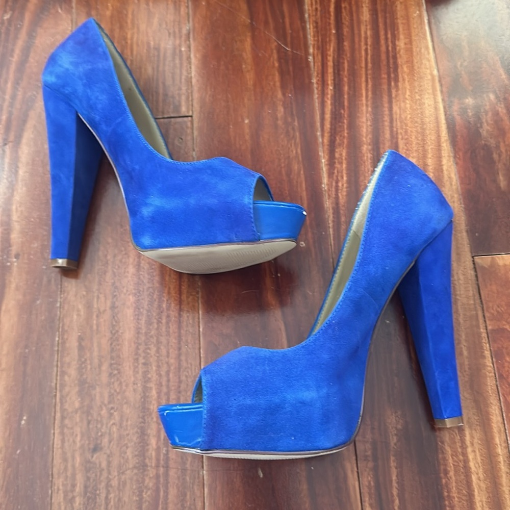 ALDO Cobalt Blue Suede Peep Toe Platform Pumps Size 8.5 (EU 39) Ruddell